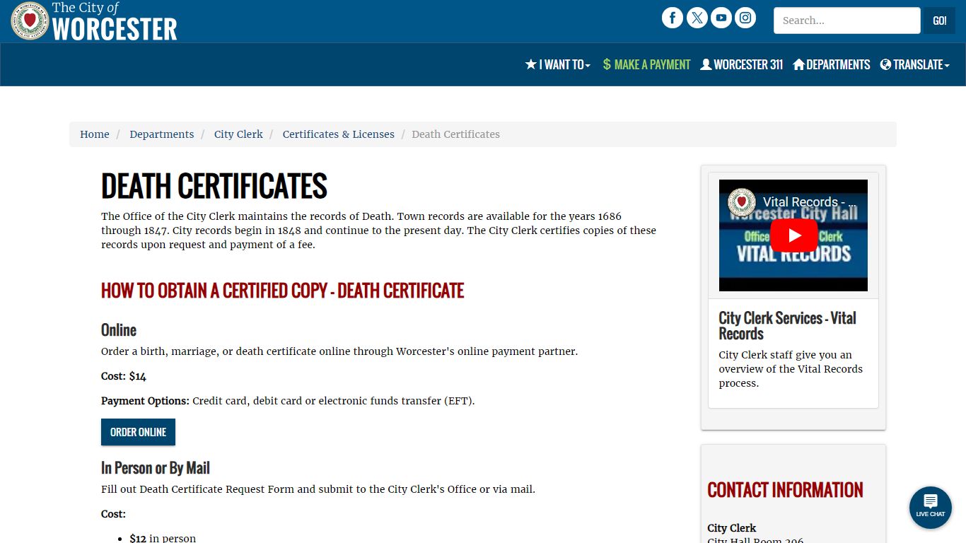 Death Certificates | City of Worcester, MA